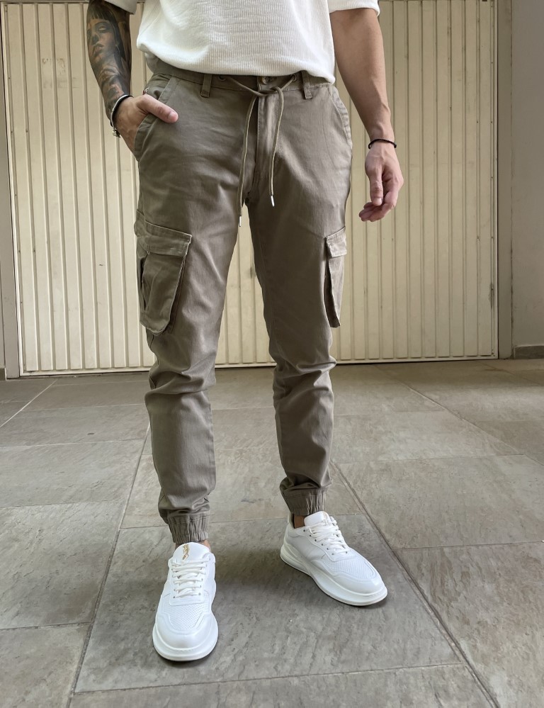 Ανδρικό cargo λαδί παντελόνι υφασμάτινο με λάστιχο BC34610L φωτογραφία